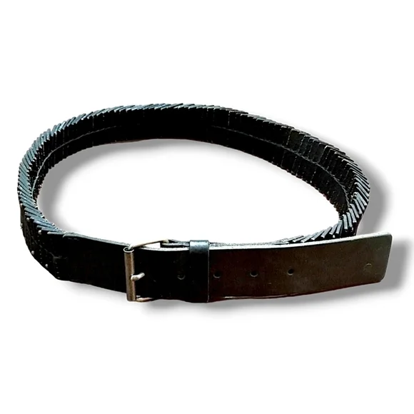 Danier Men's Premium Black Studded Leather Slats Belt - Picture 2 of 6